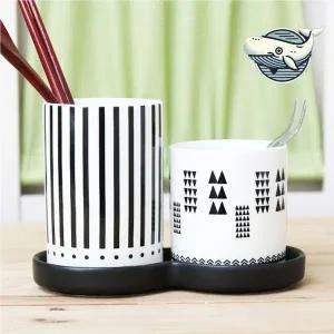 모던 도자기 수저 통 두단 정리함 주방 수납