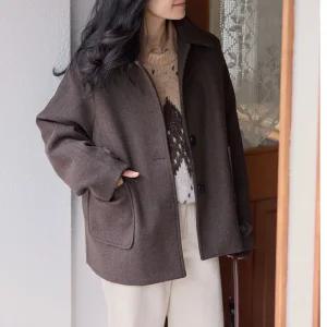모직 카라 싱글 하프 코트 루즈핏 여성 빅사이즈