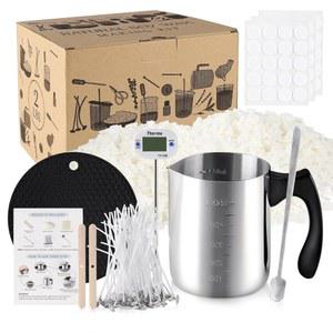 용융 왁스용 핫 플레이트가 포함된 Wfmolcand 캔들 제작 키트, 2LB 소이 왁스, 포트, 5인치 윅 코튼, 3구 홀더, 스티커, 교반 스푼, 온도계, 안티 실리콘 매트...