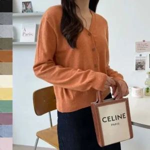 아우터 브이넥가디건 가디건 데일리 봄 가을 캐시미어