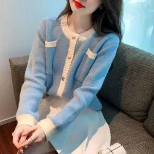 여성 배색 예쁜 신상 블루 가디건 여성봄가디건 여성가을가디건 러블리