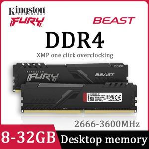 킹스톤 퓨리 비스트 메모리아 DDR4 데스크탑 RAM 8GB 32GB 16GB 3600 2666MHz PC용 288핀 M 1.2V XMP 플러