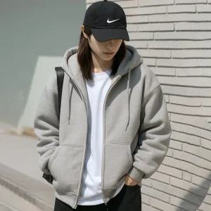 남녀공용 데일리 심플 웜코어 오버핏 기모 후드 점퍼 트렌디 베이직 보온 방한 집업