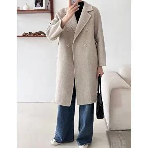 [스타일나]여성 핸드메이드 울 루즈핏 카라 더블 롱 코트 아우터