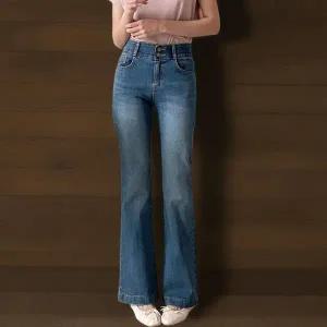 [하프클럽/]여성 하이웨이스트 투버튼 워싱 부츠컷 데님팬츠