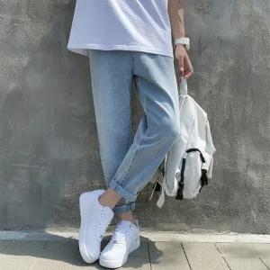 남자 밴딩청바지 9부 허벅돼 고무줄 남성바지 일자 데님팬츠 간절기바지