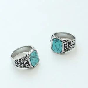 [벨가] 써지컬스틸 빈티지 터키석 무늬 반지