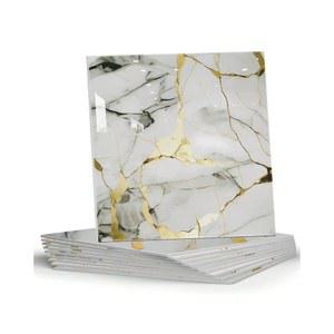 BESTWOO 10매 마블 필 앤 스틱 백스플래시 타일, 욕실, 주방, 거실용 방수 PVC 셀프 접착 타일 샤워 월 패널 (골드 화이트)