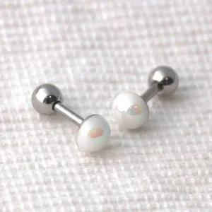 [콩심팥심]오로라 진주 하프 볼 써지컬 스틸 피어싱 레이어드피어싱