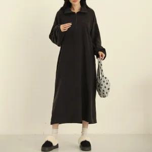 텔버 반집업 후리스 박스 롱 원피스_BDOP138