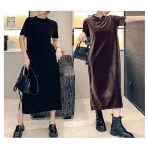 [하프클럽/]반팔 벨로아 롱원피스 2색상