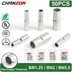 50PC 주석 도금 빨간색 구리 비절연 버트 조인트 와이어 커넥터 키트 압착 스플라이스 케이블 슬리브 터미