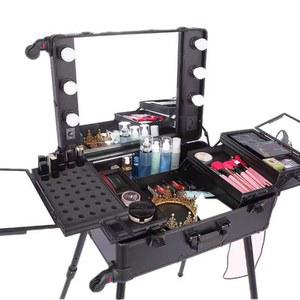 메이크업 박스 화장대 대용량 조명 파티션 이동식 버클 도구 네일박스 간이 페블블랙 향수