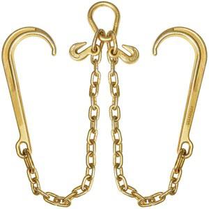 라웨이 G70 견인 체인 브리들, 5/16인치 x 2피트 V형 체인, 15인치 J-훅 및 그랩 훅 포함, 플랫베드 트럭 롤백 레커 캐리어용 70등급 안전 옐로우 아연 도금, 5400LBS 용량