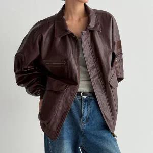 |CSJ698B|여자 빈티지 가죽재킷 오버핏 카라넥 투웨이 커플 자켓