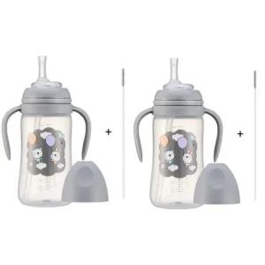 Soonsooa 유아 역류방지 빨대컵 300ml 빨대형 그레이 X2