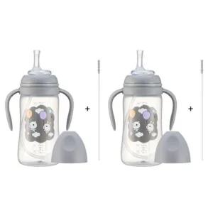 Soonsooa 유아 역류방지 빨대컵 300ml 추형 그레이 X2