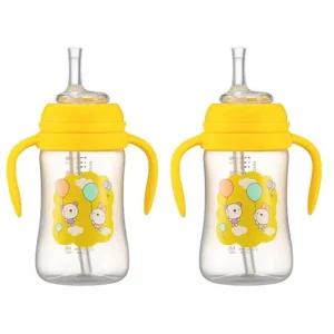 Soonsooa 유아 역류방지 빨대컵 240ml 빨대형 옐로우 X2