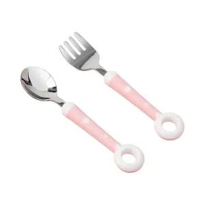 아기 수저 포크 도넛 디자인 핑크 유아 식사용품