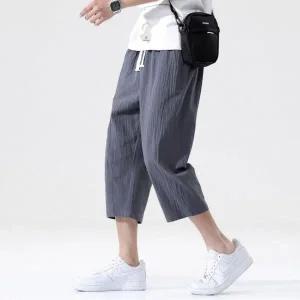 남자 캐주얼 시원한 린넨팬츠 허리밴딩 여름 7부 팬츠