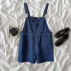 캐주얼 데님 오버핏 포켓 청 멜빵 바지