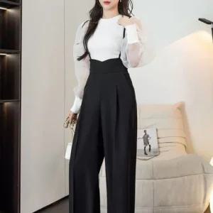 여성 2컬러 하이웨스트 출근룩 멜빵팬츠 점프수트팬츠