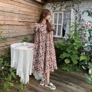 [하프클럽/]트위드 하객 뷔스티에 니트 반팔 여름 롱 퍼프