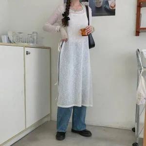 [하프클럽/]레이어드 롱니트 리본 홀터넥 트위드 쉬폰 뷔스