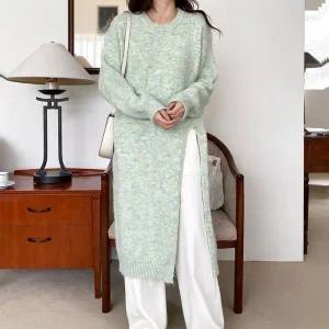 [하프클럽/]휴양지 데님 원피스 니트 온나핏 레이어드 뷔스