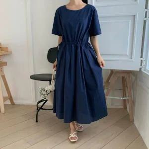 [하프클럽/]데님 하객 롱원피스 뷔스티에 허리 롱니트 주름