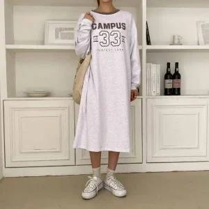 [하프클럽/]라운드넥 온나핏 레터링 데님 원피스 여름 트위