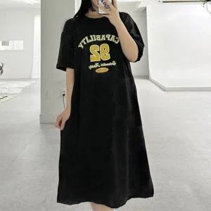 [하프클럽/]오버핏원피스 롱 캐주얼룩 레터링 캐주얼 데일리