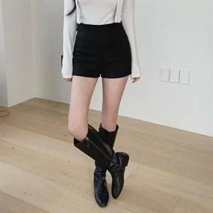 [옷자락]여성 레이온 스판 무지컬러 모직 하이웨스트 숏 팬츠