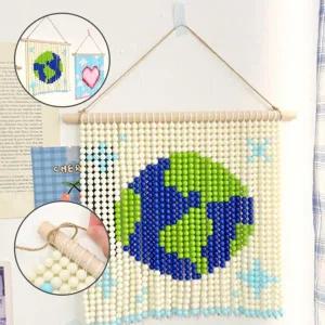 지구의날 기념 장식 만들기 비즈발 도안 구슬끼우기 DIY 세트 나무봉 구슬커튼