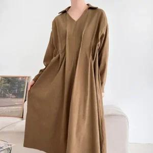 여자 빅사이즈 브이 카라넥 핀턱 겨울하객룩 롱원피스
