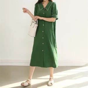 빅사이즈 208 배색카라린넨롱원피스 DLYK221