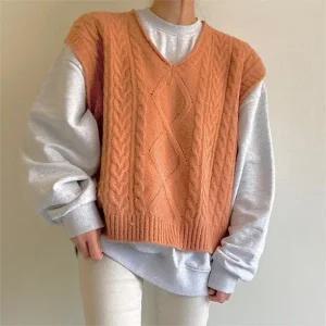 빅사이즈 201 컬러꽈배기브이넥조끼 DTGG287