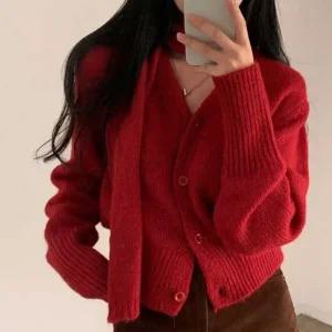 [라일리여성의류] Rly 여성 도톰 니트 가디건 미니 머플러 세트