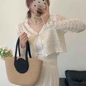 [라일리여성의류] Rly 뜨개볼레로 볼레로 휴양지룩 에어컨 새미크롭 자