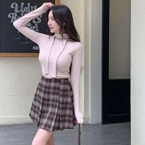 [신세계라이브쇼핑][옷자락] 여성 레이온스판 배색체크 뒷밴딩 미니스커트