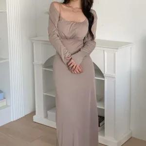 여자 셔링 글램룩 슬림 끈 가디건 세트