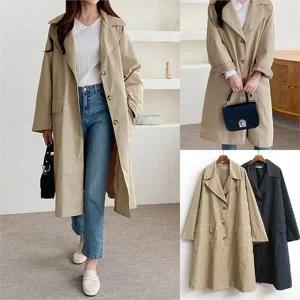 빅사이즈 여성 테일러드 면 프리 코트 H213028