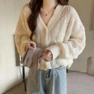 [라일리여성의류] Rly 니트 긴팔볼레로 니트볼레로 가벼운 버튼 린넨볼