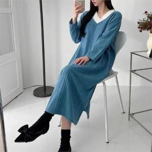 빅사이즈 212 니트브이넥배색원피스 DGLN728