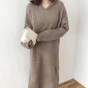 [하프클럽/]롱 니트원피스 브라운 가을롱원피스 원피스 롱후
