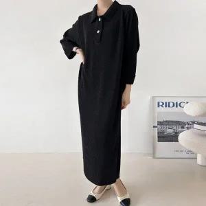 [하프클럽/]빅사이즈 511 일자주름카라롱원피스 DBSV594