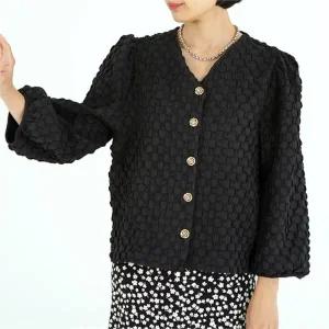 빅사이즈 208 엠보퍼프숄더V넥자켓 DCMK273