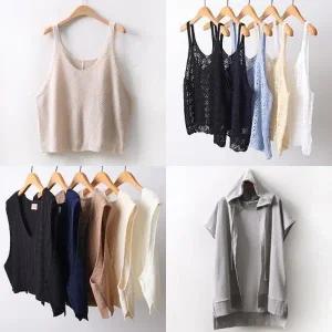 여름 옷 중년 빅사이즈 스카시 숏 조끼 니트 마담 베스트 엄마 중년 엄마 미시 오버핏 큰옷