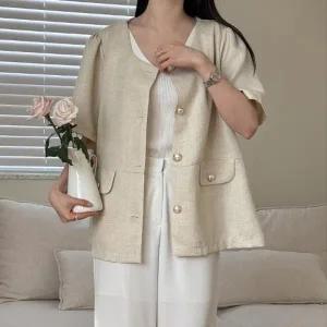 빅사이즈 404 어나더펄버튼셔링자켓 DGOQ890