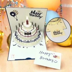 [셀러에이드]팝업카드 케이크 생일 블루 생일축하카드